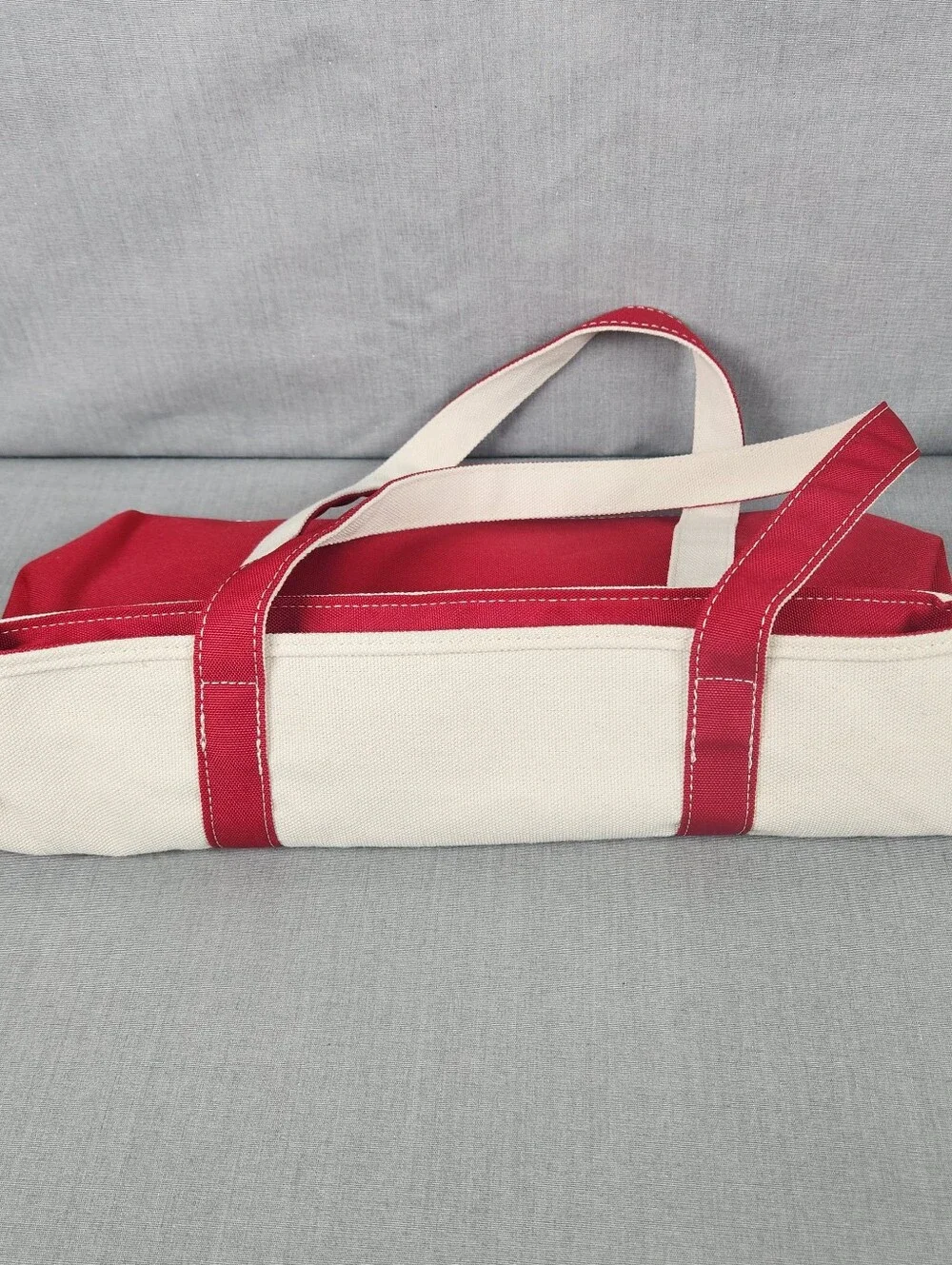 Canvas Tote Bag Embroidered "Jenny" Zipper Closure Vinyl Lining Medium Size Red - Picture 12 of 12
